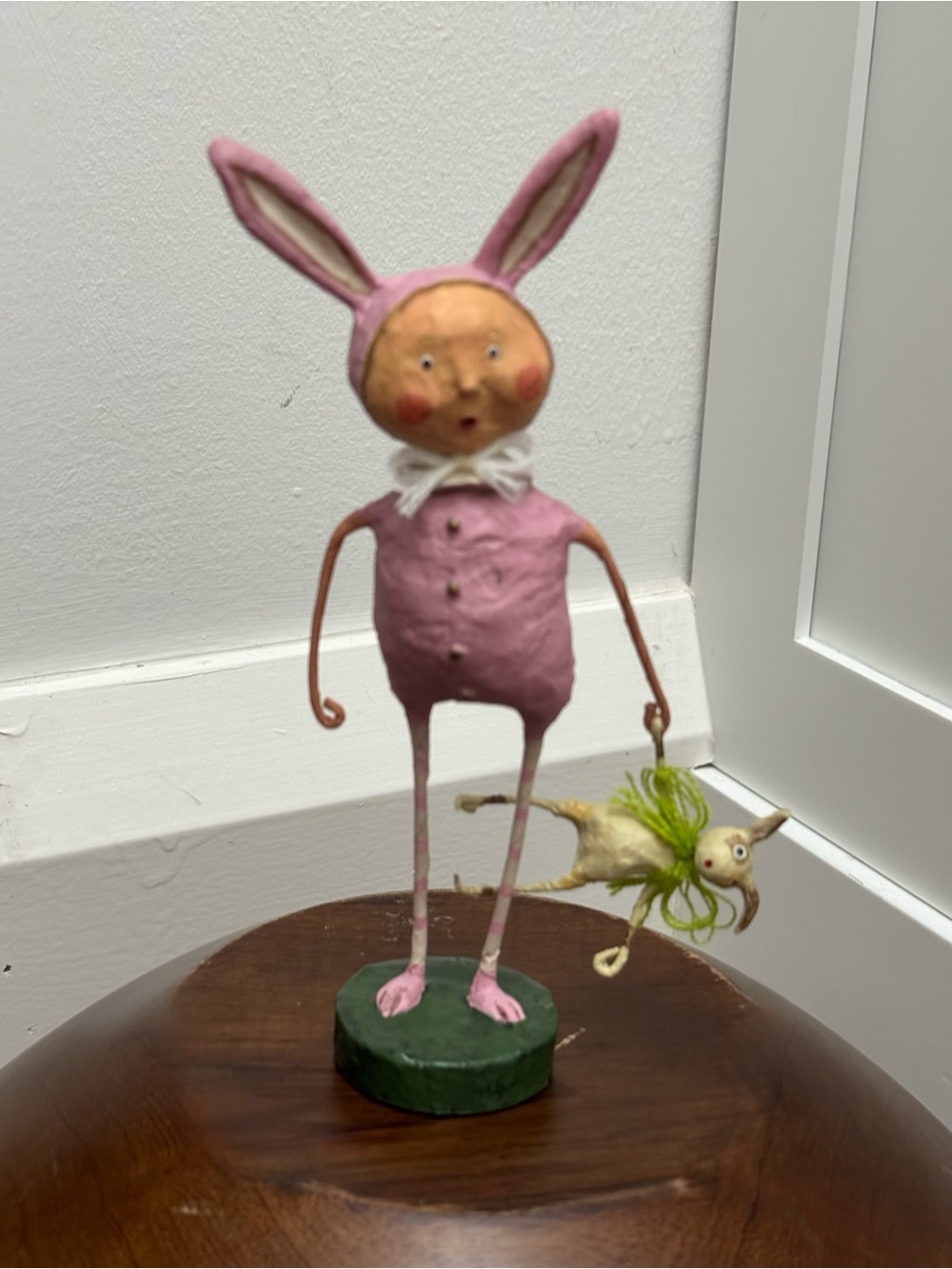 Lori C. Mitchell Pink Easter Bunny Figurine Holding Doll